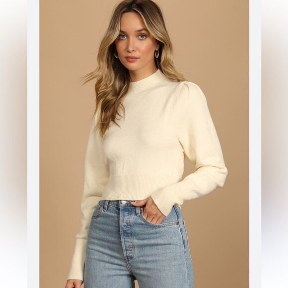 Lulu's Soft Cream Knit Long Sleeve Cowl Neck Warm Sweater Women’s Size Small - Picture 1 of 6